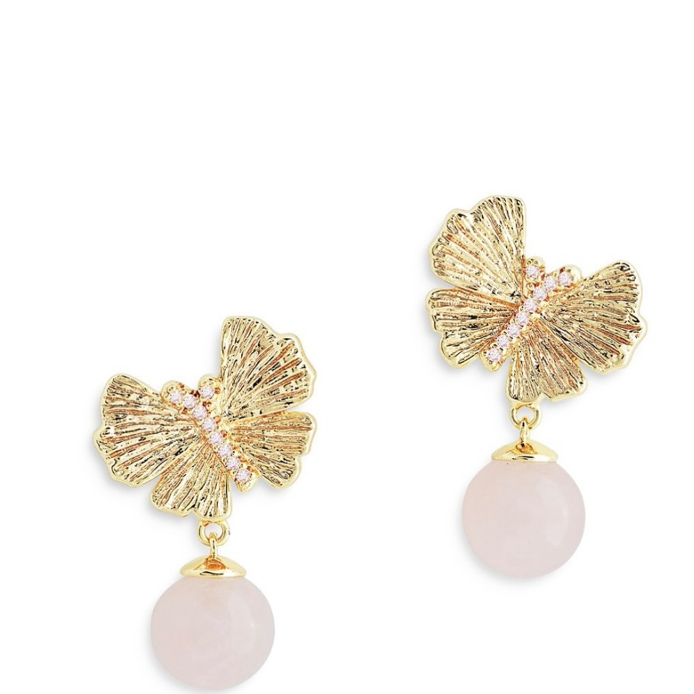 Annabel Aram Rose Quartz Butterfly Earrings in 18K Gold Plated - Picture 2 of 11